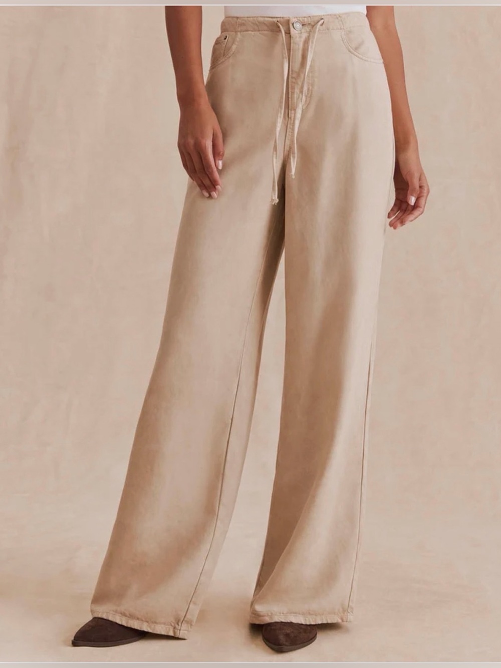Splendid Lounge Denim Pant in Wheat - Size XS, NWT! Drawstring Wide Leg Pants